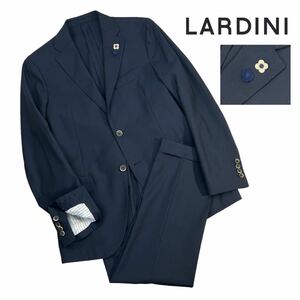定価15万超 極美品 LARDINI ラルディーニ スーツ セットアップ サイズ50/XL相当 ネイビー シャドーストライプ柄 イタリア製 春夏 A2167