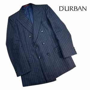 希少 Durban ダーバン ダブルプレストテーラードジャケット サイズ76/L相当 ネイビー ストライプ柄 80s vintage 古着 裾ダメージ有 A2206
