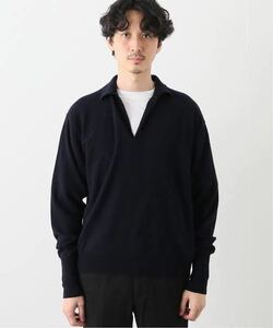 COMOLI 22AW カシミヤスキッパーニット NAVY ニットポロ