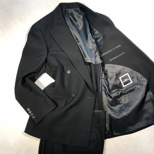 新品 定価3.9万【サイズAB7XL★Kanebo礼服】4Bダブルスーツ 漆黒フォーマル 背抜き ノーベンツ 2タック アジャスター付き ウール100%