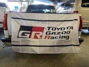 GR トヨタTOYOTA ロゴ 白フラッグ 旗 バナーヴィンテージガレージ アメリカン看板 ポスター 壁掛け 工場 縦約90 x 横約150 通し穴4つ