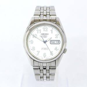 稼働品◆SEIKO【SEIKO 5】自動巻 セイコー5 デイデイト カレンダー 3針 白文字盤 裏スケ 21石 34mm 腕時計 2312-K0381V(NT)