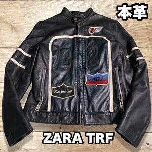 ZARA TRF ライダースジャケット 本革 レザー レザージャケット Mサイズ 黒 シングルライダース