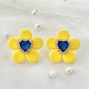 フラワー お花 ビジュー ハート ピアス イヤリング アクセサリー 大ぶり 推し色 推しカラー 推し活 イエロー 黄色 ブルー 青