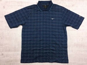 ナイキ NIKE タイガーウッズ TIGER WOODS スポーツ ゴルフ チェック 半袖ポロシャツ メンズ コットン100% L 紺