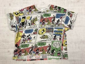 ディズニー Disney ミッキー ミニー プルート コミック柄 カートゥーン柄 袖ロールアップ 半袖Tシャツ レディース XL 白