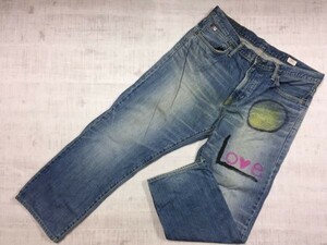  Edwin EDWINhipi- American Casual распорка рукописный текст . краска Denim брюки джинсы низ мужской телячья кожа patch сделано в Японии 34 синий 