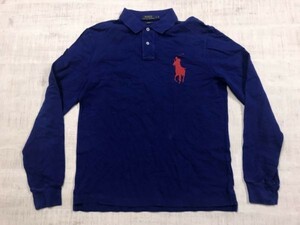 ポロ ラルフローレン POLO Ralph Lauren アメカジ トラッド ビッグポニー 刺繍 長袖ポロシャツ レディース L 青