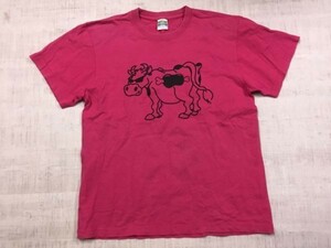 BBQ Field バーベキュー キャラクター 牛 半袖Tシャツ カットソー メンズ バックプリント有 L ピンク
