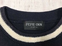 PEPE-INN オールド 昭和レトロ トラッド ゴルフ 古着 ボーダー 刺繍 クルーネック ウール・アクリル ニット セーター メンズ F 紺_画像2