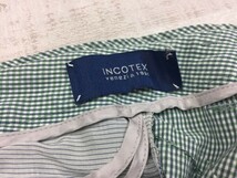 インコテックス INCOTEX SLOWEAR きれい目 トラッド チェック ローライズ サブリナパンツ レディース 綿混合 日本製 38 緑_画像2