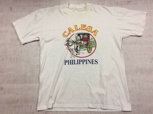 CALESA カレッサ 馬車 PHILIPPINES フィリピン オールド レトロ 古着 スーベニア お土産 半袖Tシャツ カットソー メンズ 白