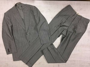 TAILOR Fujii トラッド クラシック カスリ 絣 ボタンフライ 2つボタン シングル スーツ上下セットアップ メンズ 肩パット有 グレー