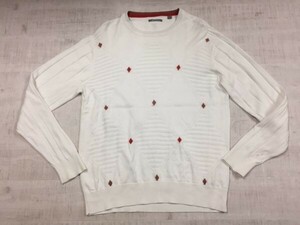 ASHWORTH アシュワース スポーツウェア ゴルフ アーガイル ジャガード コットンニット セーター メンズ 綿50% テンセル50% L 白