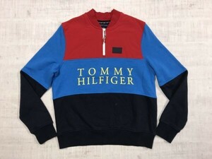 Tommy Hilfiger TOMMY HILFIGER Различный материал Цветовая схема Переключение Мужская толстовка Кроссовки Половина молнии Резиновый принт Матовая спина Американский S Красный Синий