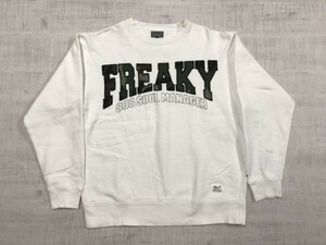 フリーキーマッシブ FREAKY MASSIVE オールド アメカジ ストリート ヒップホップ スウェット トレーナー メンズカモフラ迷彩ロゴ刺繍 L 白