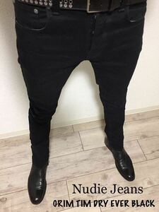 正規 Nudie Jeans GRIM TIM DRY EVER BLACK タイトフィット ストレッチブラックデニム グリムティム 29x32★