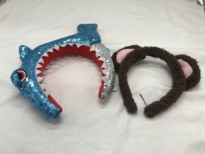 1円スタート！2個まとめて◆ ジョーズカチューシャ クマ ユニバーサルスタジオジャパン maidreamin 中古 JAWS ユニバ KN-DUU2