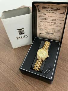 【M】◆未使用保管品◇Klaeuse ELGIN エルジン クォーツ メンズ 腕時計 ゴールドカラー 24K FINE GOLD 999.9 箱付き
