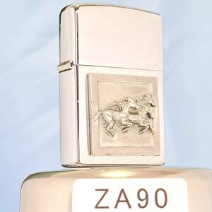 1000円～ zippo 美品 馬柄 エンブレム 05年製 INDIAN ON HORSE SQUARE EMBLEM シルバー SILVER color ジッポー オイルライター USA ZA90