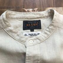 BEAMS PLUS / リネン コットン ヘリンボーン バンドカラープルオーバーシャツ　M_画像5