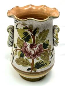 ◆◇　【ILPino】 イタリー製 陶器 耳付き花柄花瓶 フラワーベース 水差し　(0124)　◇◆