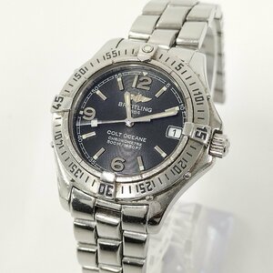 ●現状品 BREITLING ブライトリング コルトオーシャン A77350 SS レディース腕時計 ブラック文字盤 クォーツ デイト 中古[ne]u540