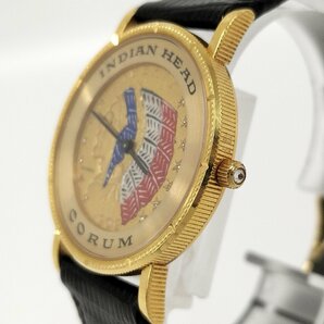 ●CORUM コルム インディアンヘッド コインウォッチ K18 ダイヤ 腕時計 ゴールド文字盤 クォーツ 中古[ne]u559の画像2