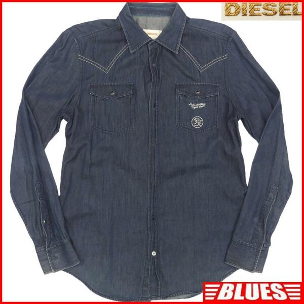 即決★DIESEL★メンズM シャツ ディーゼル 紺 長袖 ウエスタンシャツ デニムシャツ