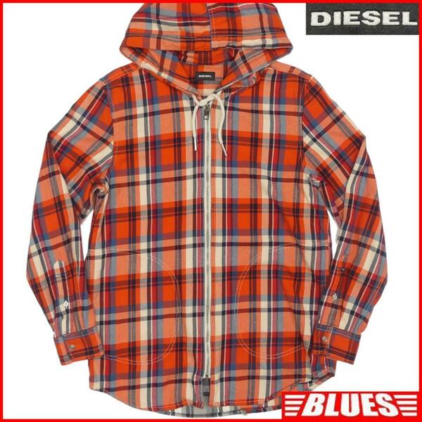 即決★DIESEL★メンズS スウェット ディーゼル 赤 オレンジ チェック トレーナー カットソー 長袖 ロンT