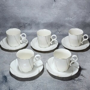 WHITE BONE　フラワー　コーヒーカップ&ソーサー　5客　未使用　/珈琲碗皿/洋食器/陶磁器/