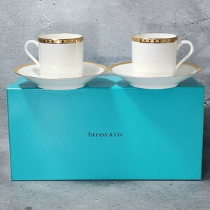 ティファニー　ゴールドバンド　デミタスコーヒーカップ&ソーサー　ペア　未使用箱入　/Tiffany/GOLD BAND/珈琲碗皿/洋食器/陶磁器/