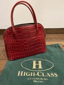 HIGH CLASS ハイクラス　ボリード　本革 レザー バッグ イタリア製　クロコ　レッド　赤　ハンドバッグ