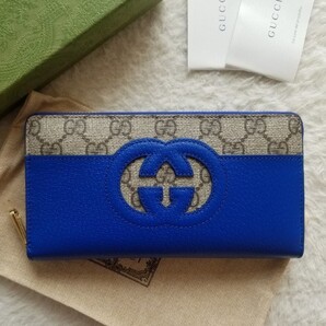 新品 GUCCI グッチ カットアウト インターロッキングG ジップ ウォレット 長財布 ブルー 701423 K9GSG 9972 国内完売 入手困難