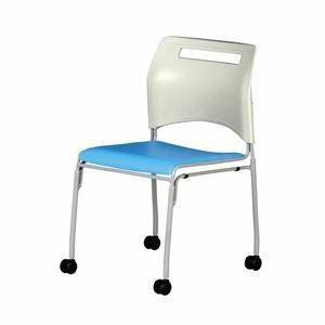 【新品】キャスターチェア/会議椅子 【ブルー】 幅490mm スタッキング可 合皮/合成皮革 スチール脚 キャスター付き 完成品