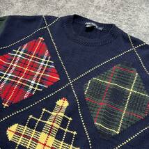 Vintage 1990s NAUTICA Patterned Knit アーガイル 総柄 ニット ネイビー グリーン 90年代 ヴィンテージ ビンテージ_画像4