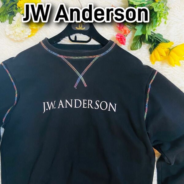 大きめ●JW Anderson●アンダーソン●スウェット●トレーナー●レインボー●長袖●ブラック●クルーネック●メンズ●レディース