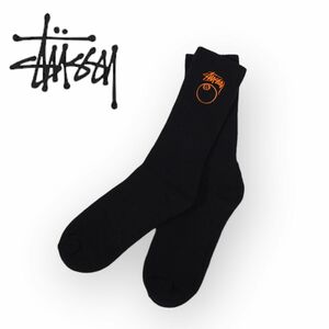 STUSSY ステューシー 8ball ストックロゴソックス オレンジ 海外限定 靴下 ソックス ブラック 黒