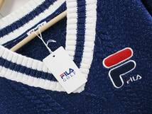 新品*FILA GOLF/フィラゴルフ*Vネック ライン入り ケーブルニット ネイビー (3L) 定価9,800円 レディース_画像4