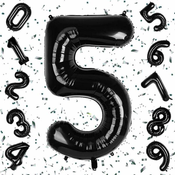 バルーン 風船 ナンバー5 誕生日 お祝い 記念 パーティー 飾り 装飾 数字 撮影 写真 アルミ 40インチ 黒 ブラック