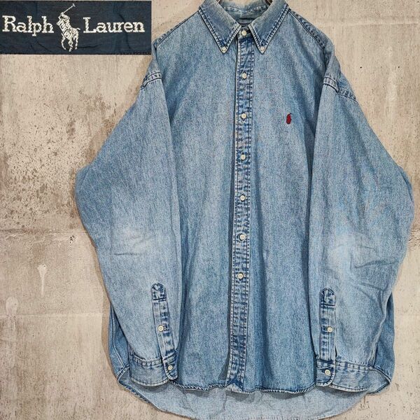 Ralph Lauren ワンポイント刺繍 デニム ボタンダウンシャツ XL ラルフローレン デニムシャツ 長袖 シャツ BD