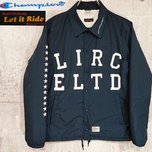 Champion × Let it Ride 裏ボア コーチジャケットS NVY ナイロン COACH JACKET 