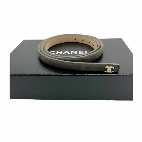 【良品】シャネル CHANEL B14S ココマーク スエード ベルト 85/34 グレー