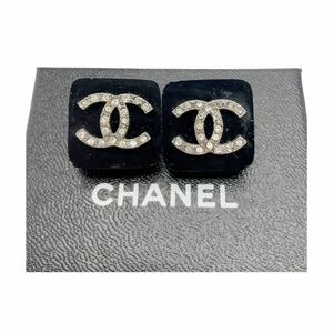 【美品】シャネル CHANEL 95P ココマーク ラインストーン スクエア イヤリング ブラック ヴィンテージ