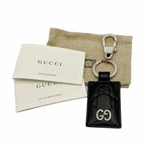 【美品】グッチ GUCCI 478136 グッチシマ ドリアン レザー キーホルダー キーリング メタルロゴ ブラック_画像9