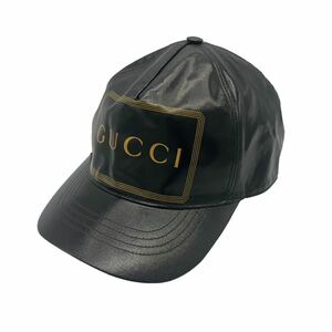 【美品】グッチ GUCCI 426887 ロゴプリント キャップ ベースボールキャップ 帽子 ブラック