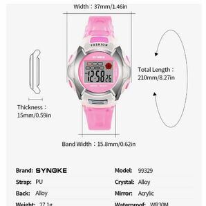 送料無料 未使用 Synoke 子供 キッズ 腕時計 デジタル ウォッチ ピンク シルバー レディース 女性 女子 多機能 スポーツ 防水の画像5