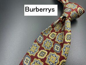 【美品】Burberrys　バーバリー　花柄　ネクタイ　3本以上送料無料　ワインレッド　0204007