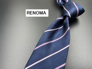 【超美品】RENOMA　レノマ　レジメンタル柄　ネクタイ　3本以上送料無料　ネイビー　0204192