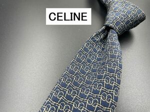 【美品】CELINE　セリーヌ　チェック柄　ネクタイ　3本以上送料無料　ネイビー　0204035